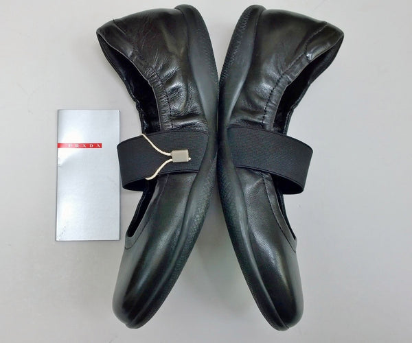 Prada Sport Black Leather Mary Jane Sneakers Flats