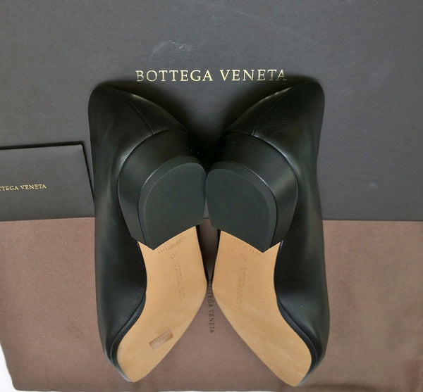 Bottega Veneta Almond Black Leather Flats Shoes