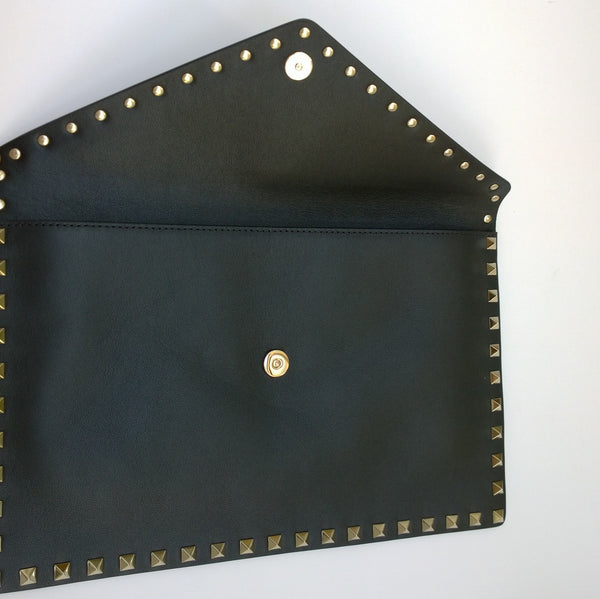 Valentino Garavani Rockstud Envelope Clutch in Large Black Leather