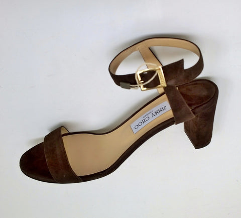 Jimmy Choo City Sandals 65 in Dark Brown Suede Tobacco Simple Strap Heels
