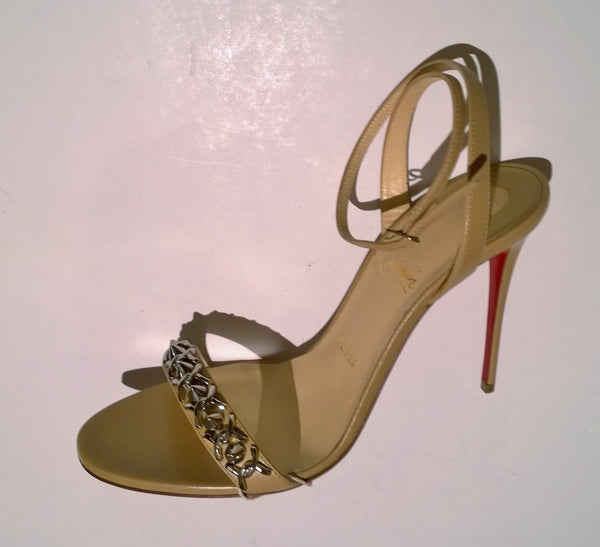 Christian Louboutin Loubigirl Chain 100 Nude Leather Ankle Strap Sandals Heels