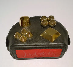 Christian Louboutin Carasky Pouch Black Leather Gold Studs Bag New