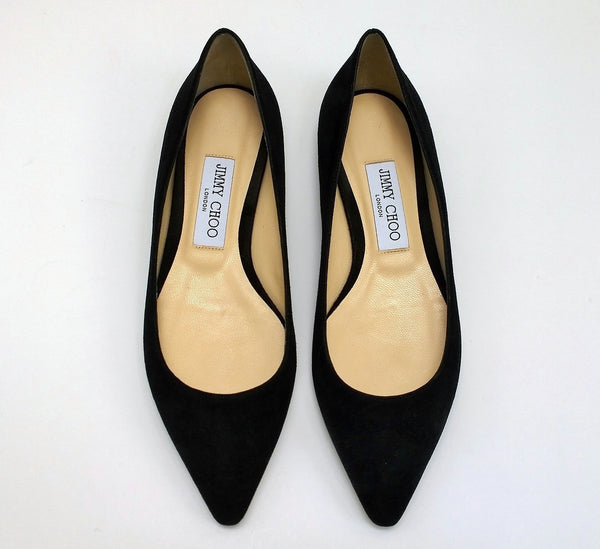 Jimmy Choo Romy Black Suede Pointy Flats Ballerina Shoes