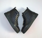 Christian Louboutin Louis Orlato Flat High Top Black Leather Sneakers with Spikes