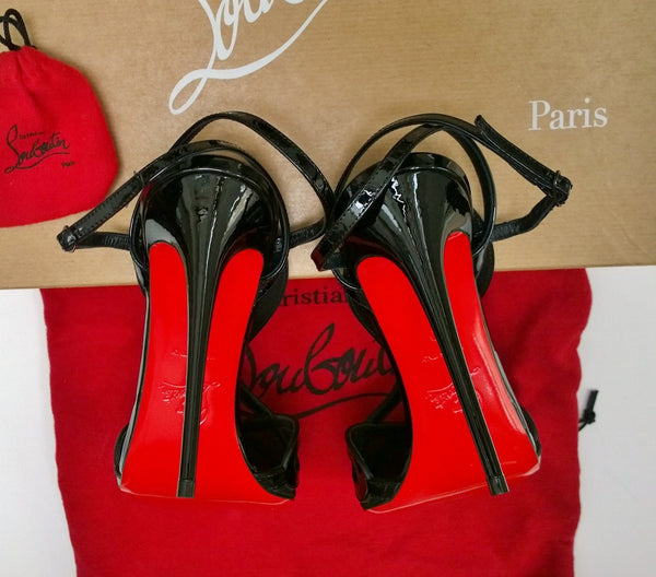 Christian Louboutin Double L 100 Black Patent and Mesh Heels