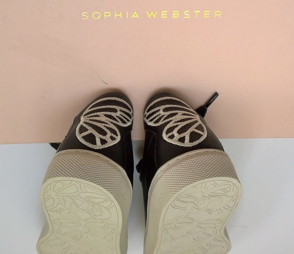 Sophia Webster Butterfly Sneakers in Black Leather with Pink Embroidery Trainers