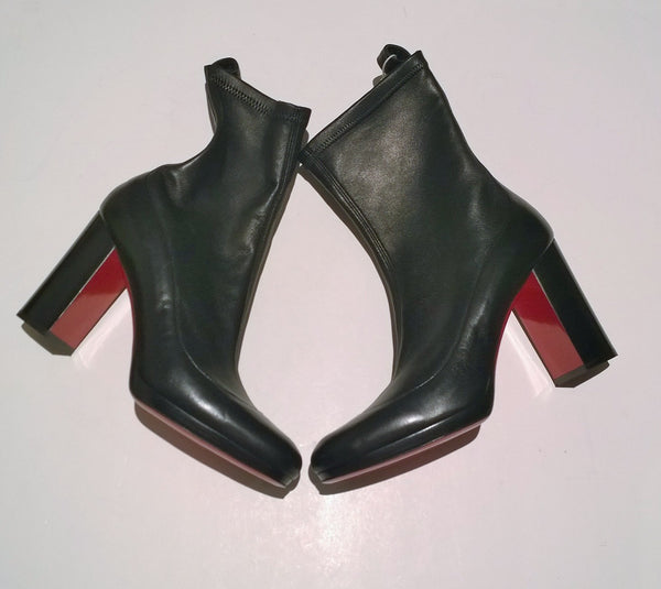 Christian Louboutin Contrevent 100 Black Stretch Nappa Leather Ankle Boots Heels Platform