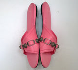 Balenciaga Cagola Moto Classic Pink Leather Flat Sandals Cagole