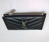 Saint Laurent Monogram YSL Zip Fragments Card Case Zipper Wallet Black with Silver