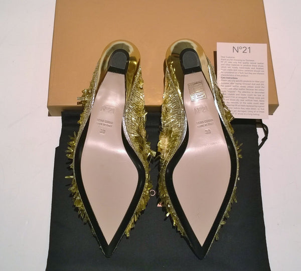 N°21 Gold Sequin Paillettes Slipper Slide Flats Mules