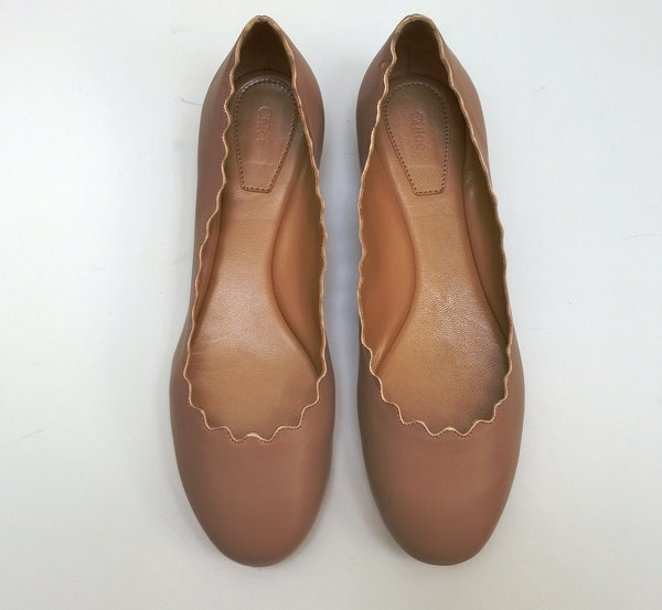 Chloé Lauren Scalloped Edge Leather Flats Pink Tea Taupe Shoes