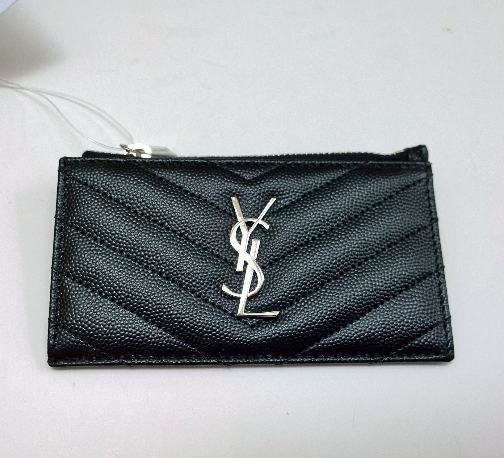 ★Saint Laurent★ Mini Monogram Zipper Card Holder Black Sil Saint Laurent Monogram YSL Zip Fragments Card Case Zipper