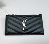 Saint Laurent Monogram YSL Zip Fragments Card Case Zipper Wallet Black with Silver