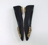 Sophia Webster Bibi Butterfly Black Suede with Yellow Gold Embroidery Pointy Flats Shoes