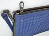 Bottega Veneta Intrecciato Clutch Bag Woven Leather Pouch Purse Blue