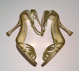 Manolo Blahnik Caracol 105 Gold Nappa Leather Sandals Heels NIB