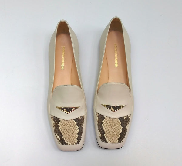 Nicholas Kirkwood Loaferina Cream Leather with Snakeskin Print Flats NATURE-L ® certified