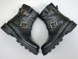 Jimmy Choo Youth Black Leather Ankle Boots with Lug Rubber Sole