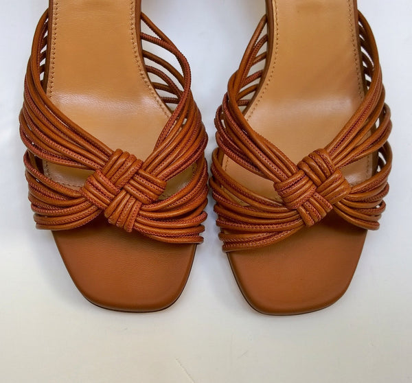 Aquazzura Club Braided Leather Sandals in Brown 50 Block Heel