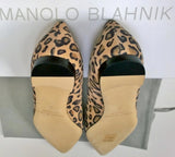 Manolo Blahnik BB Leopard Suede Flats Pointy Shoes New