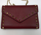 Valentino Garavani Burgundy Textured Leather Chain Bag Purse