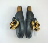 JW Anderson Oversized Chain Slides Black Leather Flats Shoes