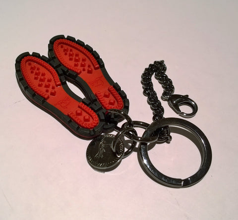 Christian Louboutin M Rubber Lug Sole Metal Keyring Charm in Black and Red