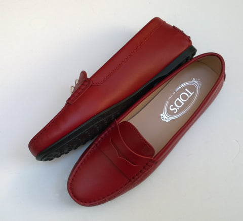 Tod's Gommino Rubber Dots Loafers in True Red Leather Flats
