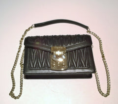 Miu Miu Confidential Black Leather Matelassé Gold Tone Chain Bag