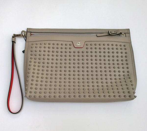 Christian Louboutin Citypouch Studded Taupe Fungo Leather Studs