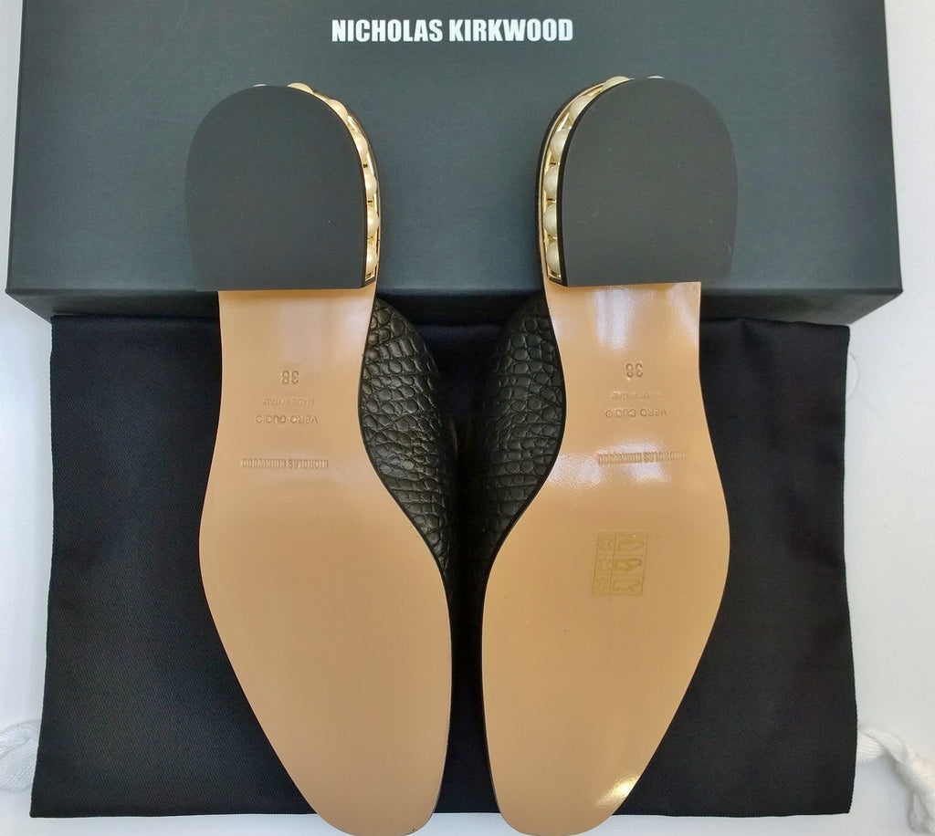Monnier Paris Nicholas Kirkwood 18Mm Casati Pearl Loafers in Black Suede  Kid Leather 750.00