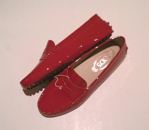 Tod's Gommino Patent Leather Loafers in Red Patent Fragola Driving Shoes