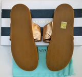 Aquazzura Twist Rose Gold Leather Flat Sandals Slides
