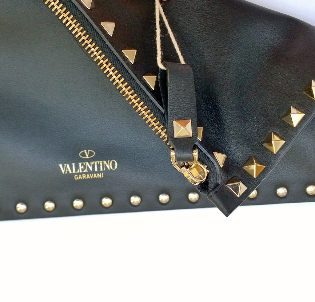 Valentino Garavani Rockstud Clutch Bag in Black Leather Gold Studs Eve –  AvaMaria
