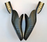 Nicholas Kirkwood Casati Pearl Loafers Black Croc Embossed Leather Moccasin Mule Flats