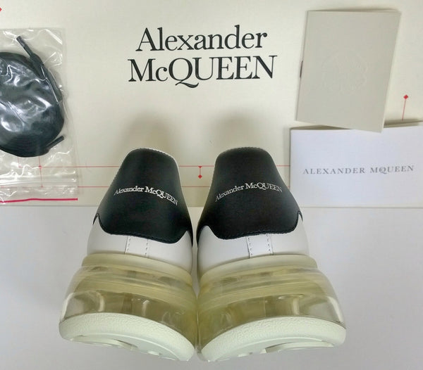 Alexander McQueen Oversized Transparent Sole Sneakers in White Leather with Black Detail New