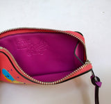 Loewe Paula's Ibiza Card Case Zipper Wallet Pink Leather with Rhinestones