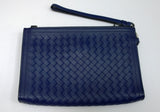 Bottega Veneta Intrecciato Clutch Bag Woven Leather Pouch Purse Blue