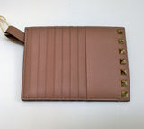 Valentino Garavani Card Wallet Zipper Case Poudre Leather Warm Beige