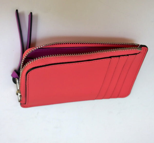 Loewe Paula's Ibiza Card Case Zipper Wallet Pink Leather with Rhinestones