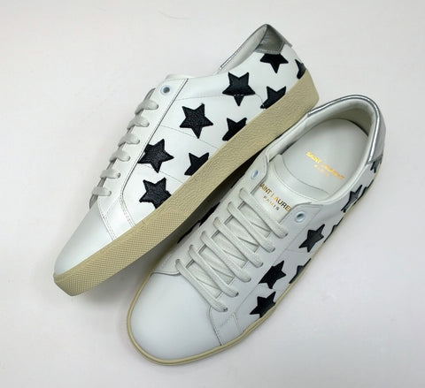 Saint Laurent Court Classic White Leather Sneakers with Black Stars