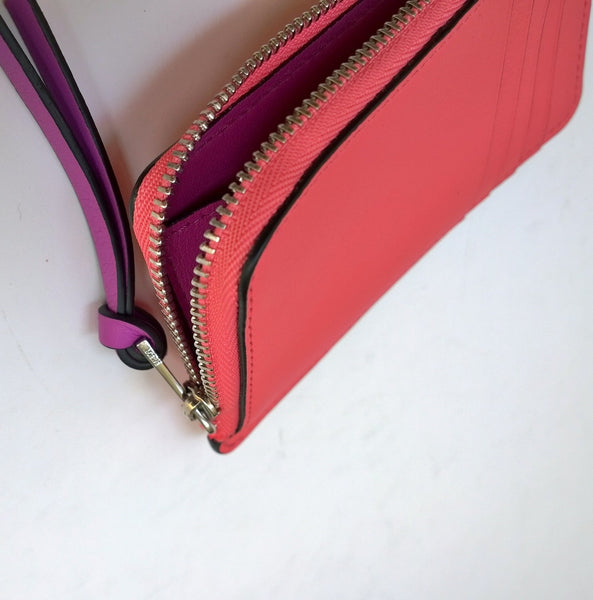 Loewe Paula's Ibiza Card Case Zipper Wallet Pink Leather with Rhinestones