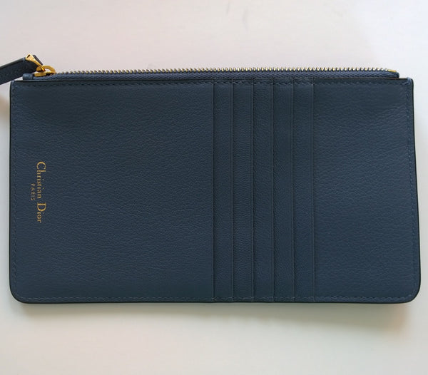 Christian Dior Saddle Long Wallet Clutch Pouch in Blue Leather