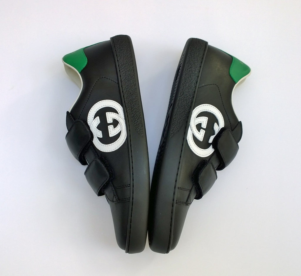 Gucci Ace Black Leather GG Sneakers Velcro Closure – AvaMaria