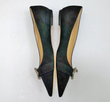 Jimmy Choo Saresa Black Suede Rhinestone Buckle Flats Shoes