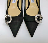 Jimmy Choo Saresa Black Suede Rhinestone Buckle Flats Shoes