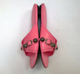 Balenciaga Cagola Moto Classic Pink Leather Flat Sandals Cagole