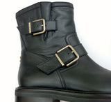 Jimmy Choo Youth Black Leather Ankle Boots with Lug Rubber Sole