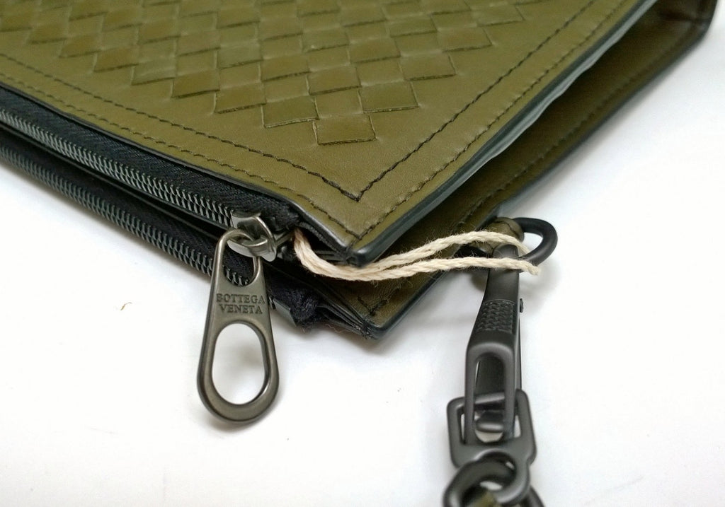 Bottega Veneta Wristlet Intrecciato Woven Leather Clutch Khaki Green P –  AvaMaria