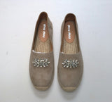 Miu Miu Sand Suede Rhinestone Espadrilles Corda Flats